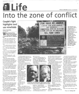 Picture of a newspaper story titled, "Into the zone of conflict"