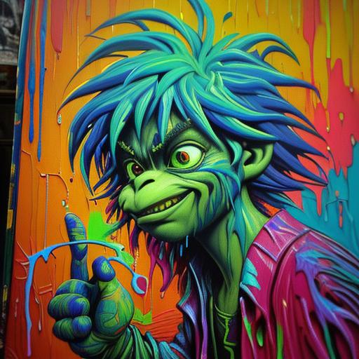 Daily challenge response. Theme: Grinch. I asked NightCafe to render it in grafitti and street art style.